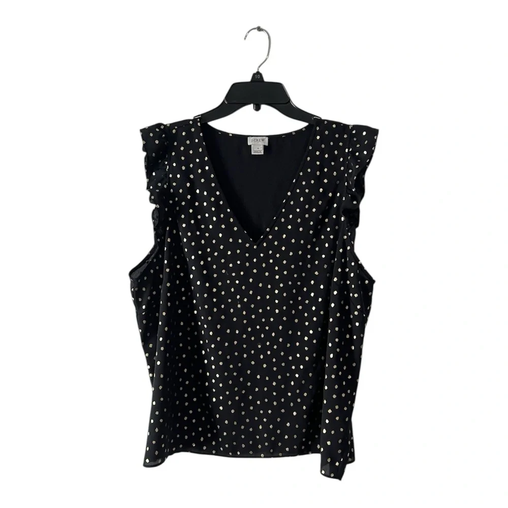 J. Crew Fabulous‎ Black and Gold Polka Dot, Ruffled Sleeve Blouse, Size 18